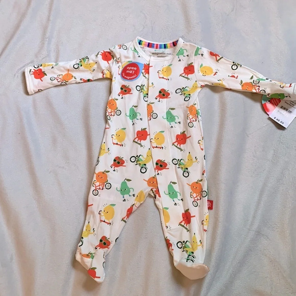 Magnetic me peeling great size newborn onesie sleeper fruit riding bikes scooter